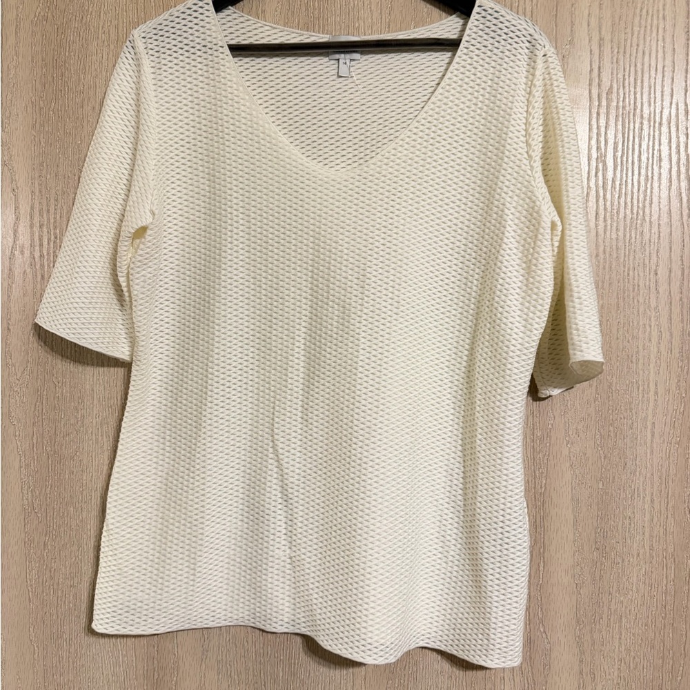 Armani Collezioni Cream Textured Short Sleeve Top